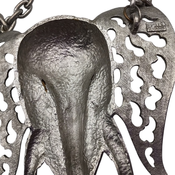 Vintage Signed Celebrity Elephant Necklace, Silver Tone Blue Rhinestone Eyes 70s - Picture 5 of 14